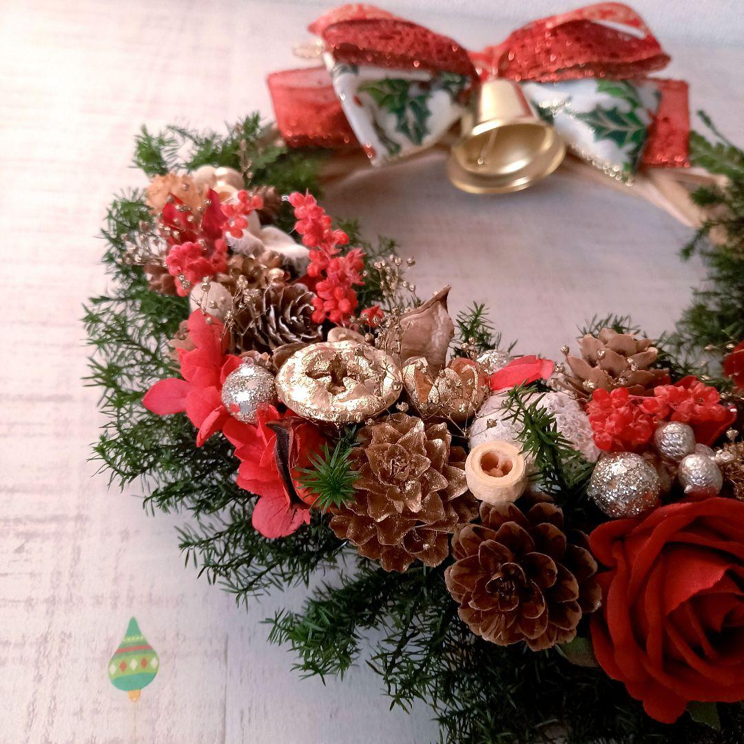 わりと大きめ⸜❤︎⸝‍真っ赤なバラのキラキラクリスマスリース★。.* 2022