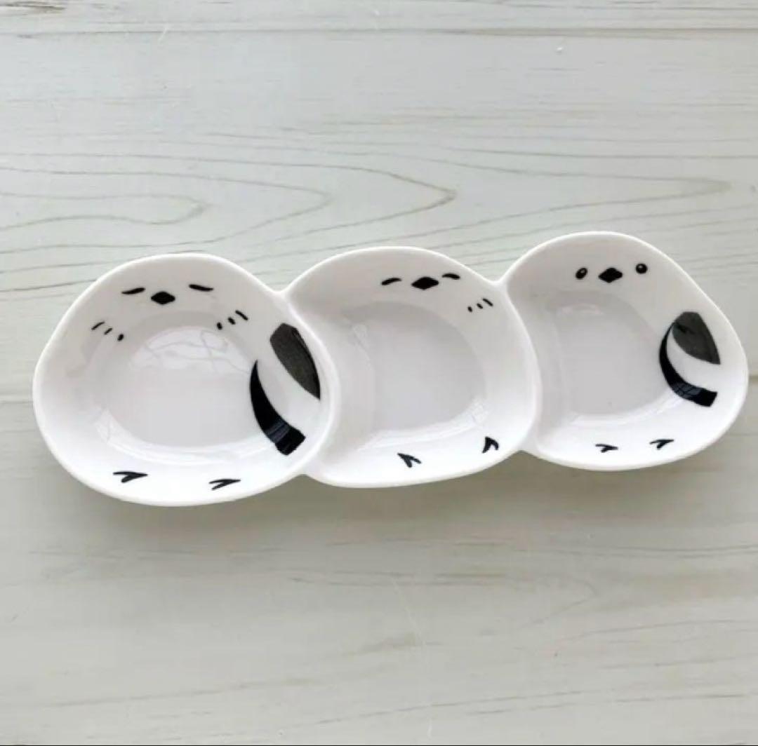 新品2点セット　まんまる シマエナガ　鳥　三連皿　小鉢 三連　とり　トリ