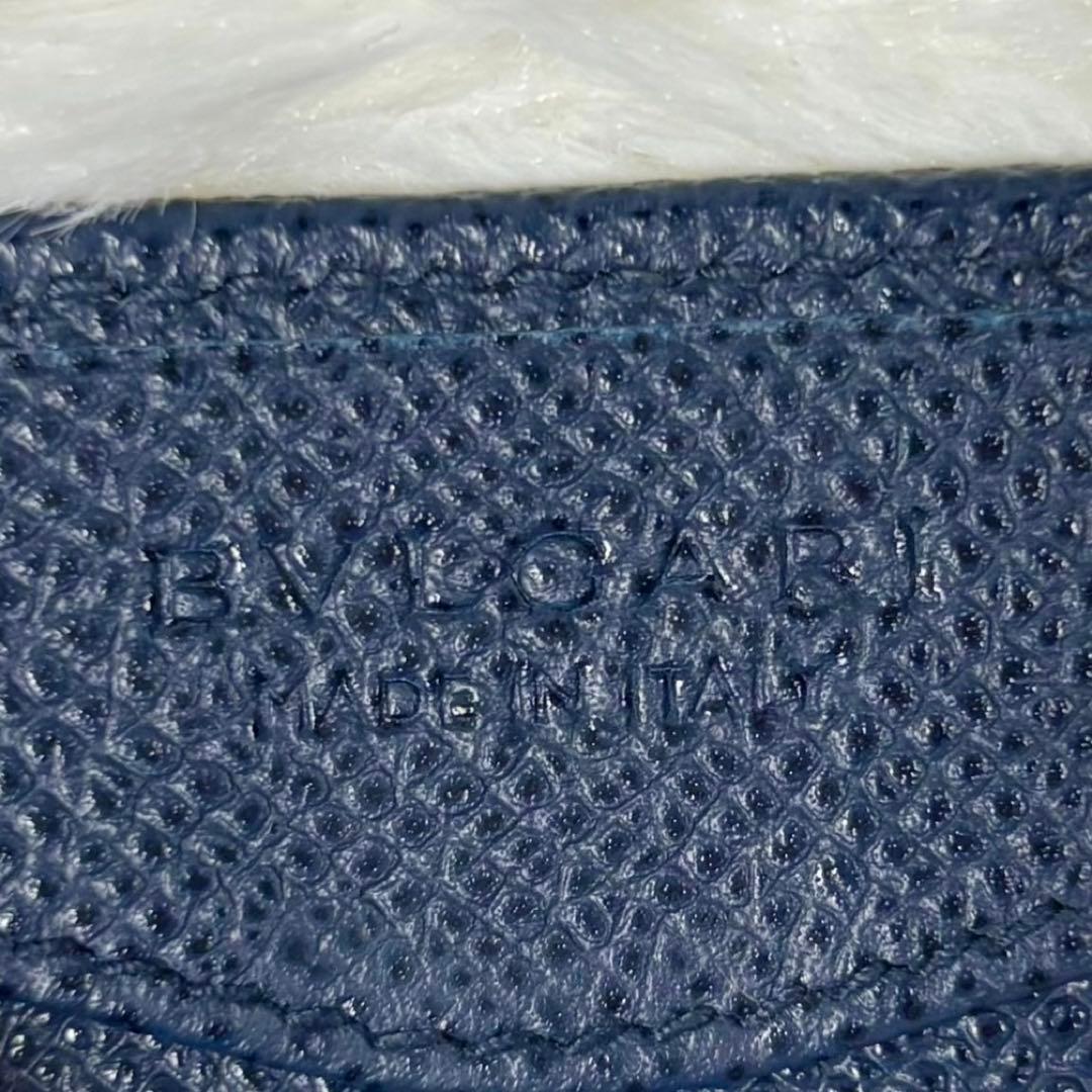 【美品】ブルガリ ケース パース サークルロゴ レザー ネイビー