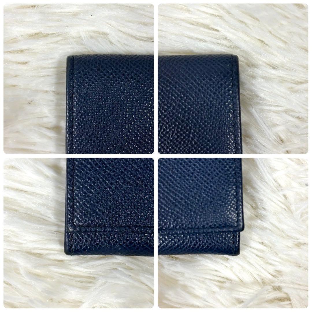 【美品】ブルガリ ケース パース サークルロゴ レザー ネイビー