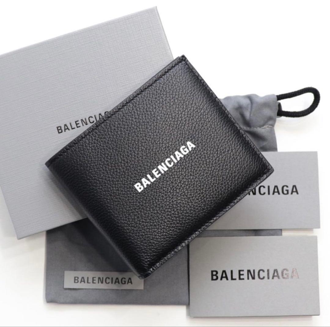 明日までの出品BALENCIAGA 黒レザー二つ折り財布小銭ポケット付