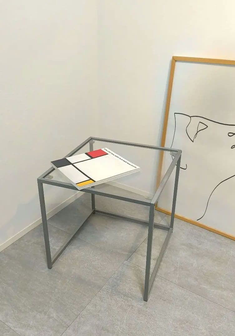 モダン　ガラスアイアン　サイドテーブル　グレー スクエア