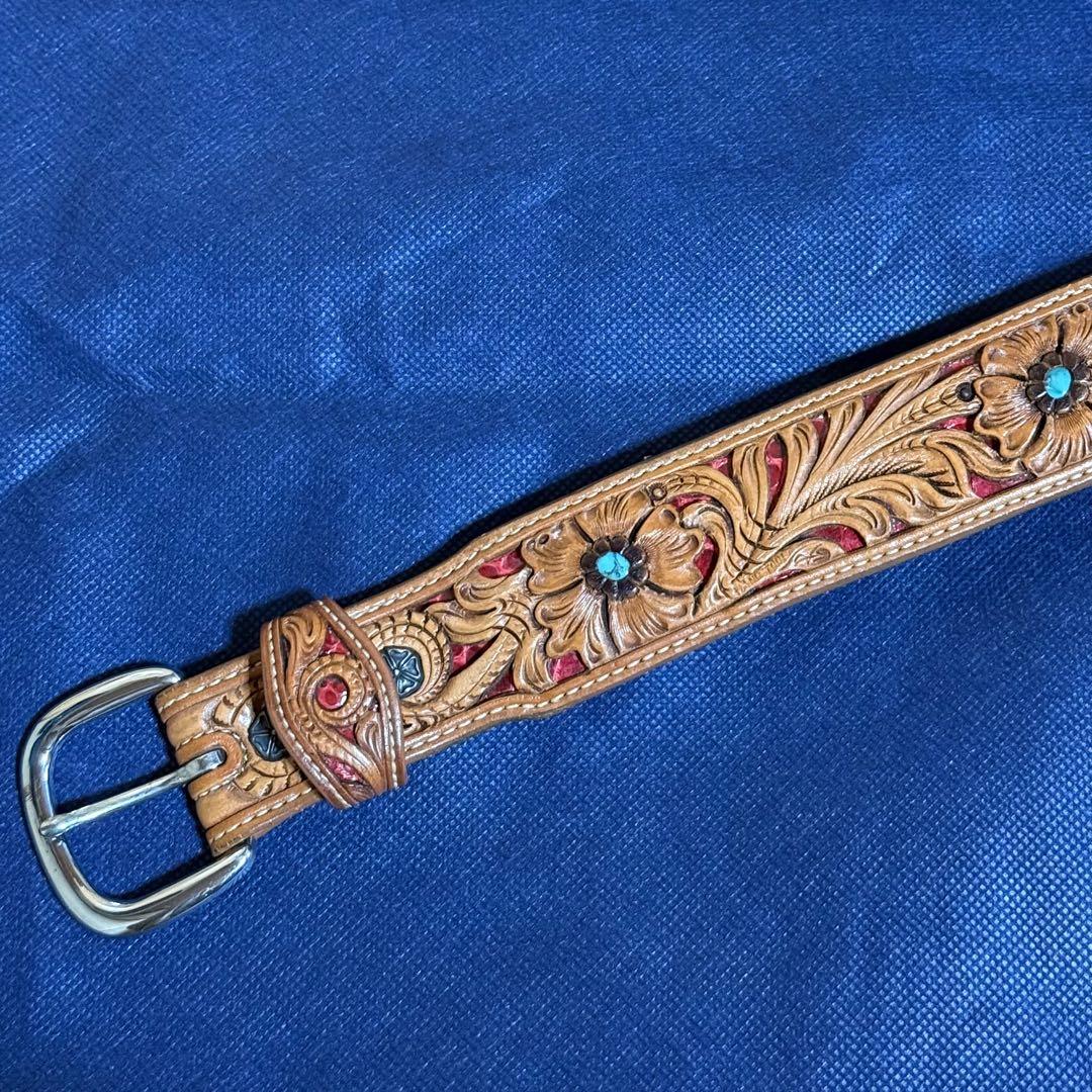 FUNNY 窪田クラフト ベルト 34インチ ハーマンオーク ターコイズクボタ