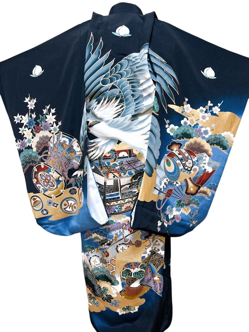 総絞り被布セット♡七五三　3歳　男の子　一式　鷹　黒系　正絹