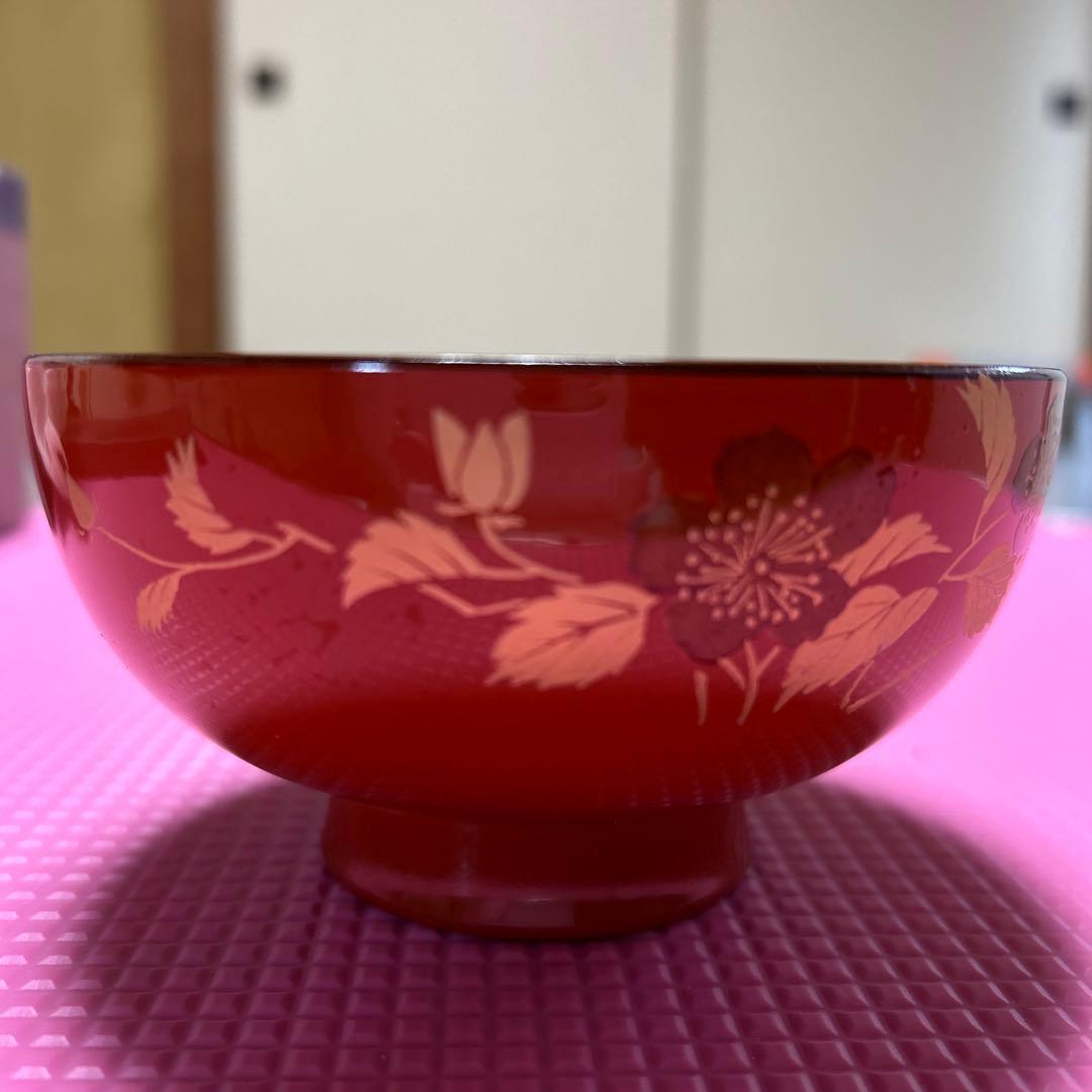 特製 赤い花柄 汁椀 箱入り未使用10個セット