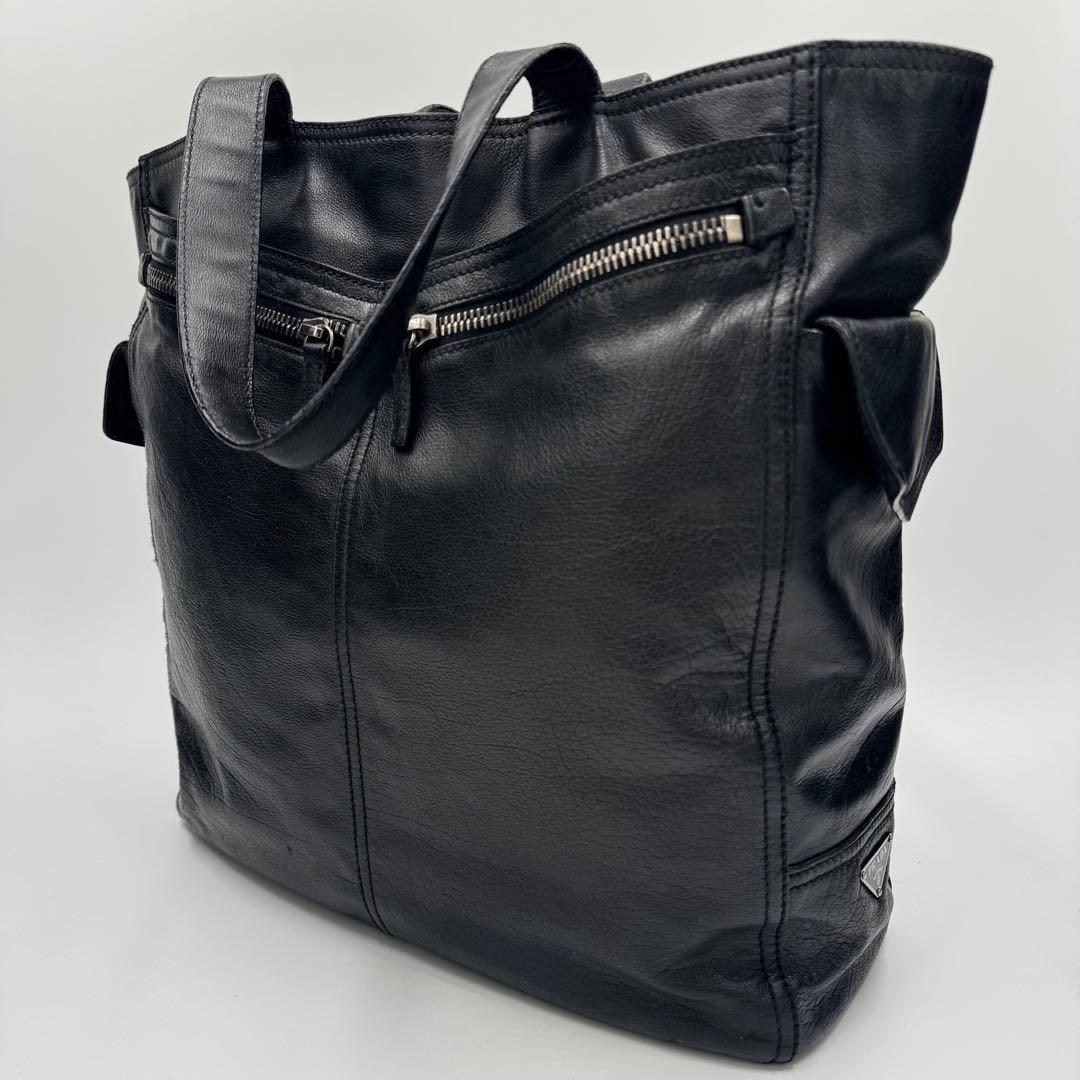 PRADA プラダ 大きめ レザー トートバッグ ショルダーバッグ ブラック