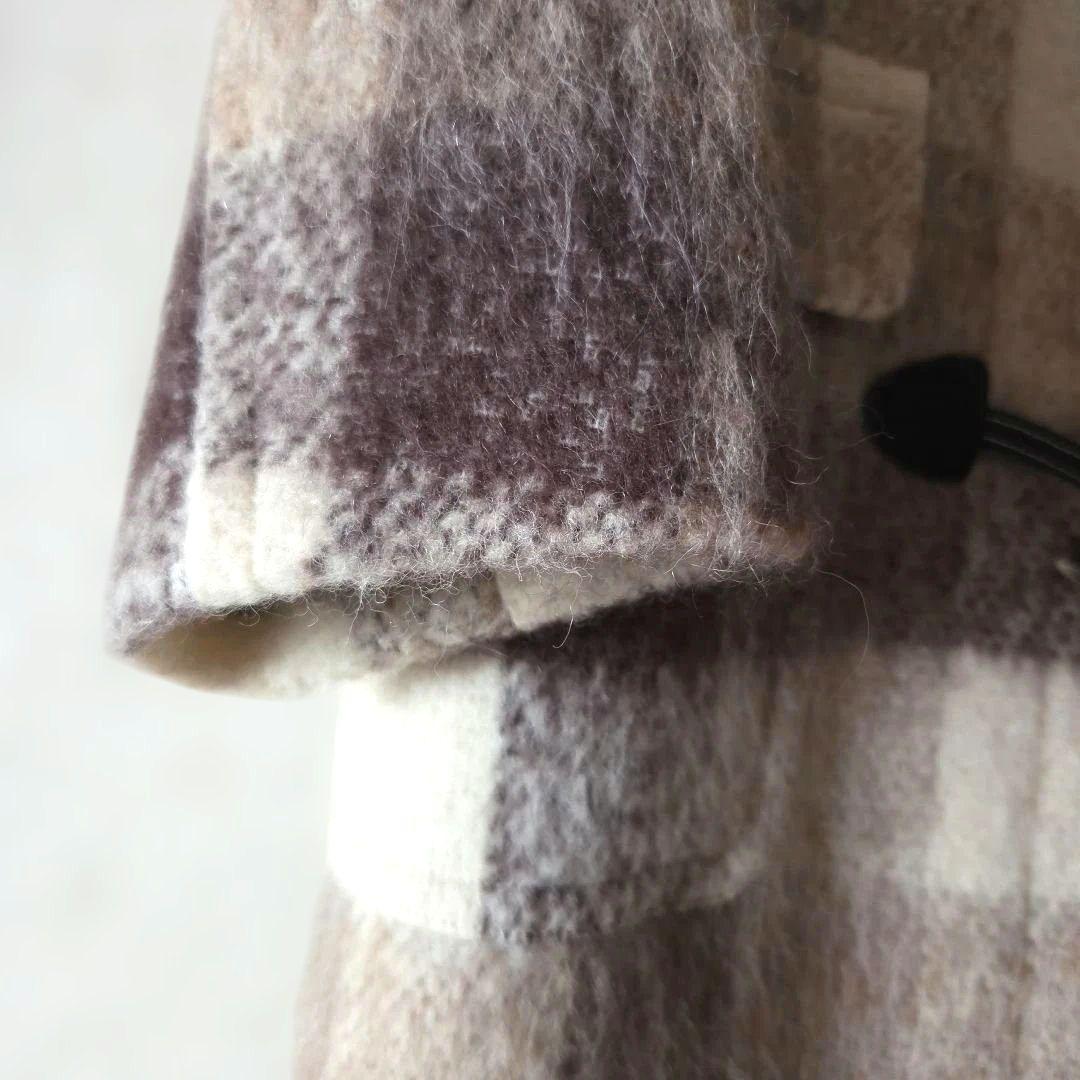 ノンノNON NO ☆シャギーダッフルコートアルパカ モヘヤ ウール チェック柄