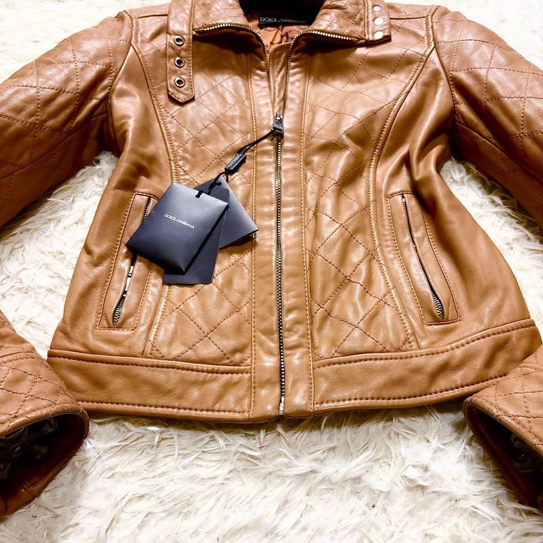 DOLCE&GABBANA ベイビーラムレザージャケット キャラメルブラウン