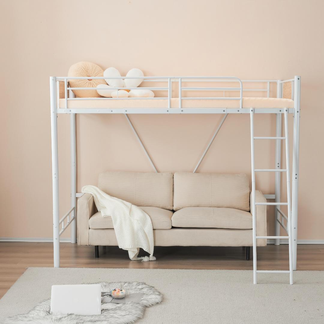 新作ロフトベッド　シングルサイズ　スチール製　北欧風　おしゃれ　WHITE