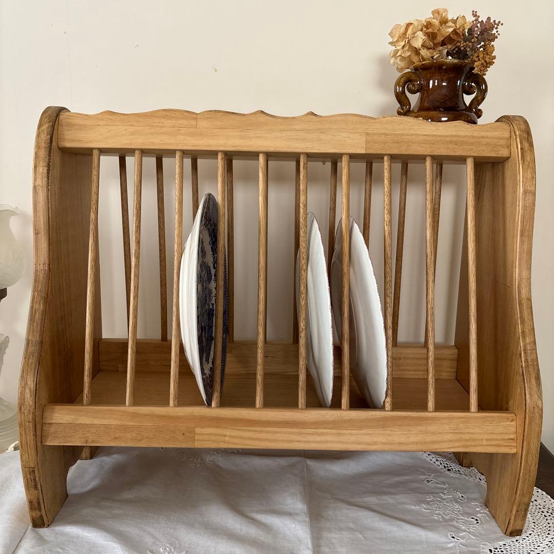 限定お値下げ　アンティーク風　ハンドメイド　パイン材のディッシュラック