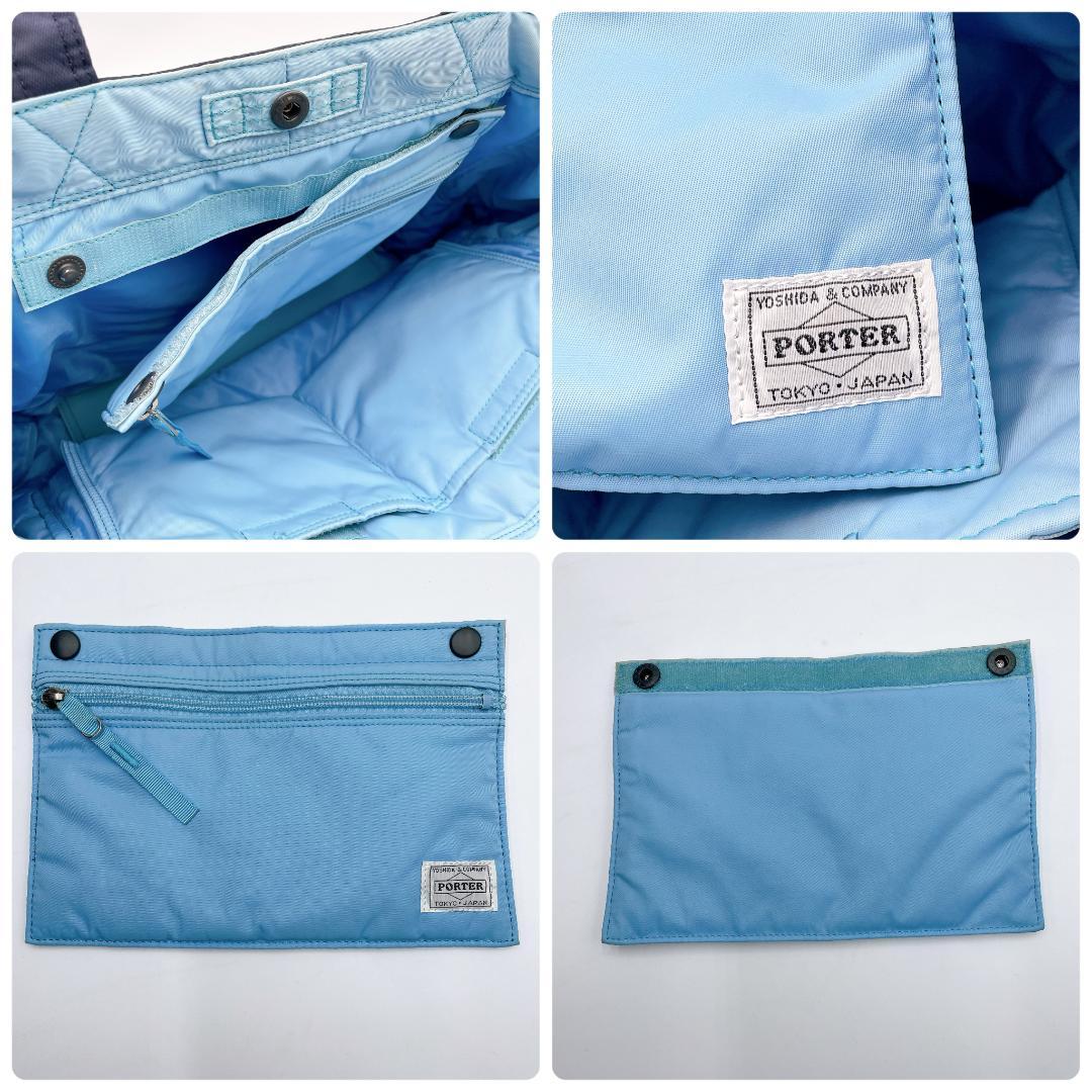 良品 PORTER クリーム ネイビー×ブルー トートバッグ f341