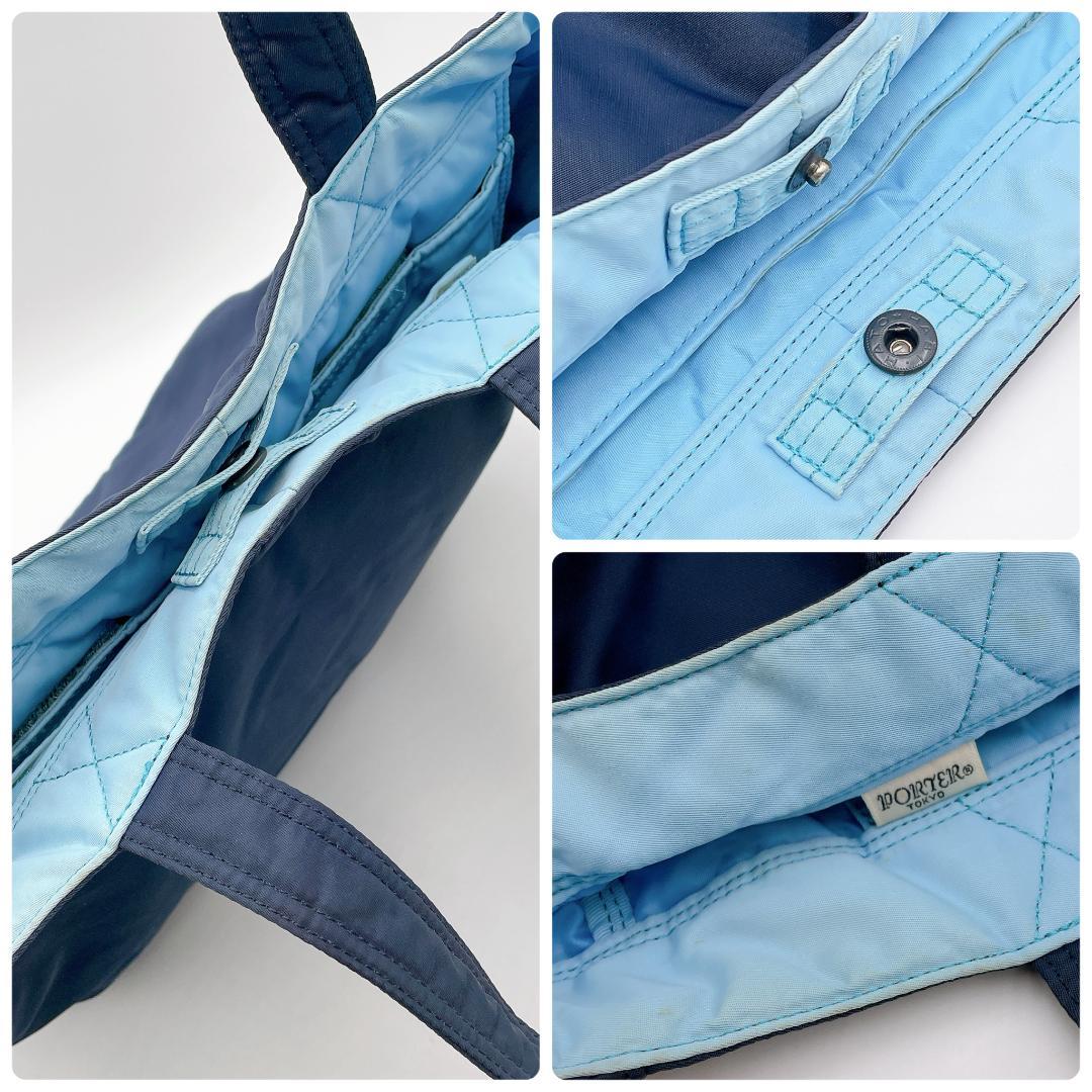 良品 PORTER クリーム ネイビー×ブルー トートバッグ f341