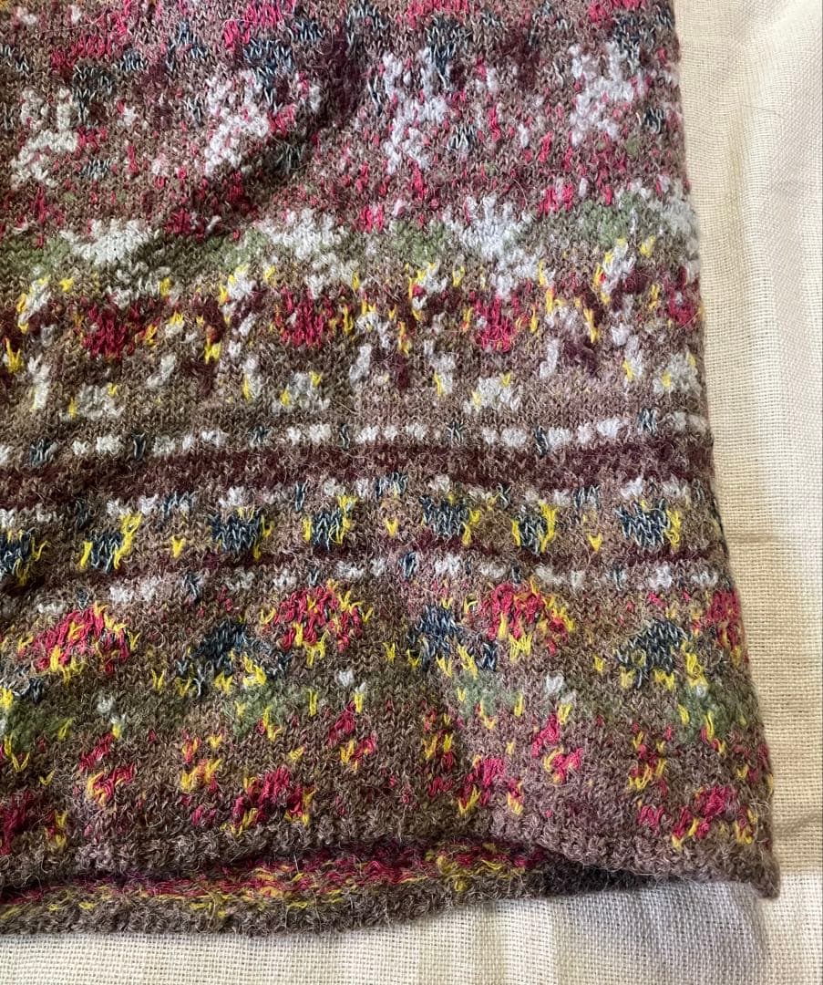 45r上質アルパカ混ジャガードニットガウンコート 軽くて柔らか暖かい美品