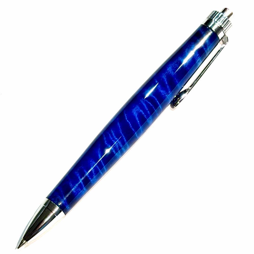 木軸ペン　ラッカー仕上げ　楽器　ギター　青　栃　　極上杢