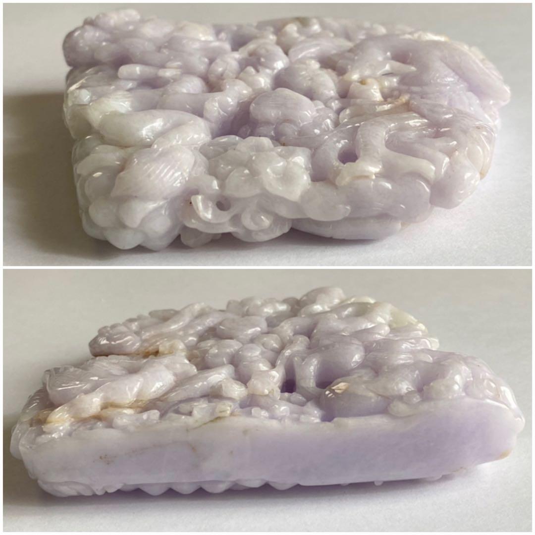 ◎レア♪天然石☆ラベンダージェイド(翡翠)『龍＆鳳凰』開運置物