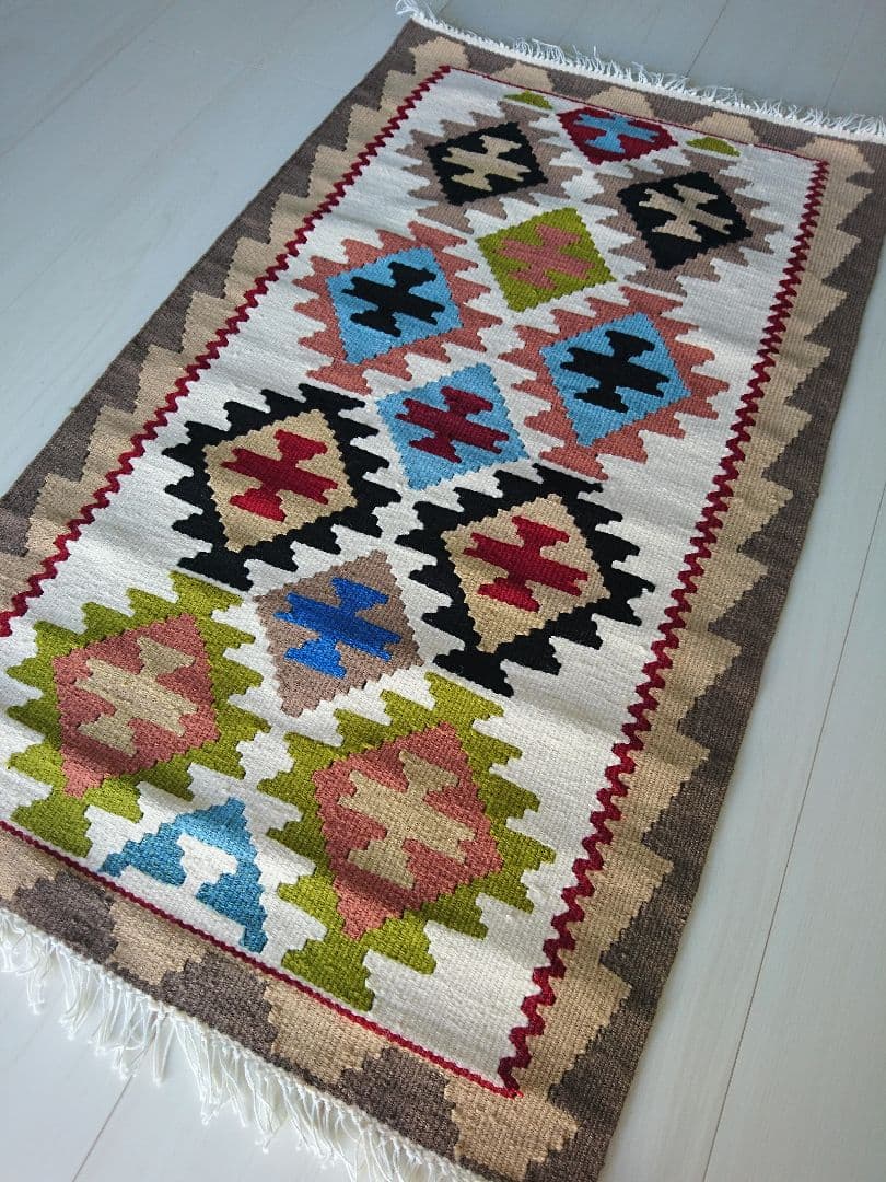 ペルシャ キリム 約95×57cm 手織り ベージュトーン アルダビール産