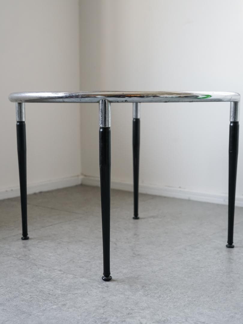 ヴィンテージ　ラウンド ガラステーブル 古道具 ミッドセンチュリー モダン