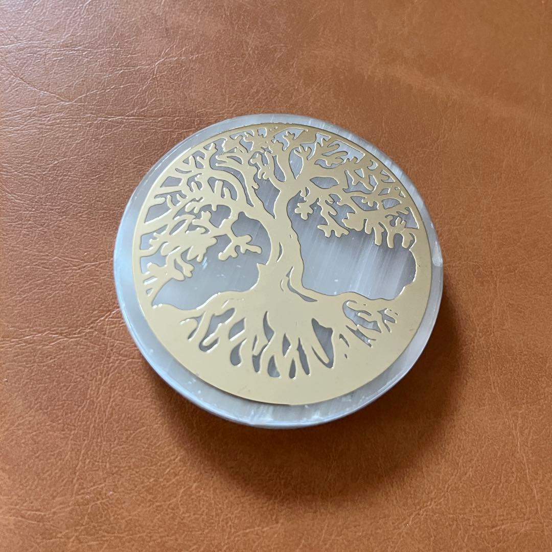 マーカサイト&セレナイト 生命の木 集中力と癒し ハート型 天然石 約5cm