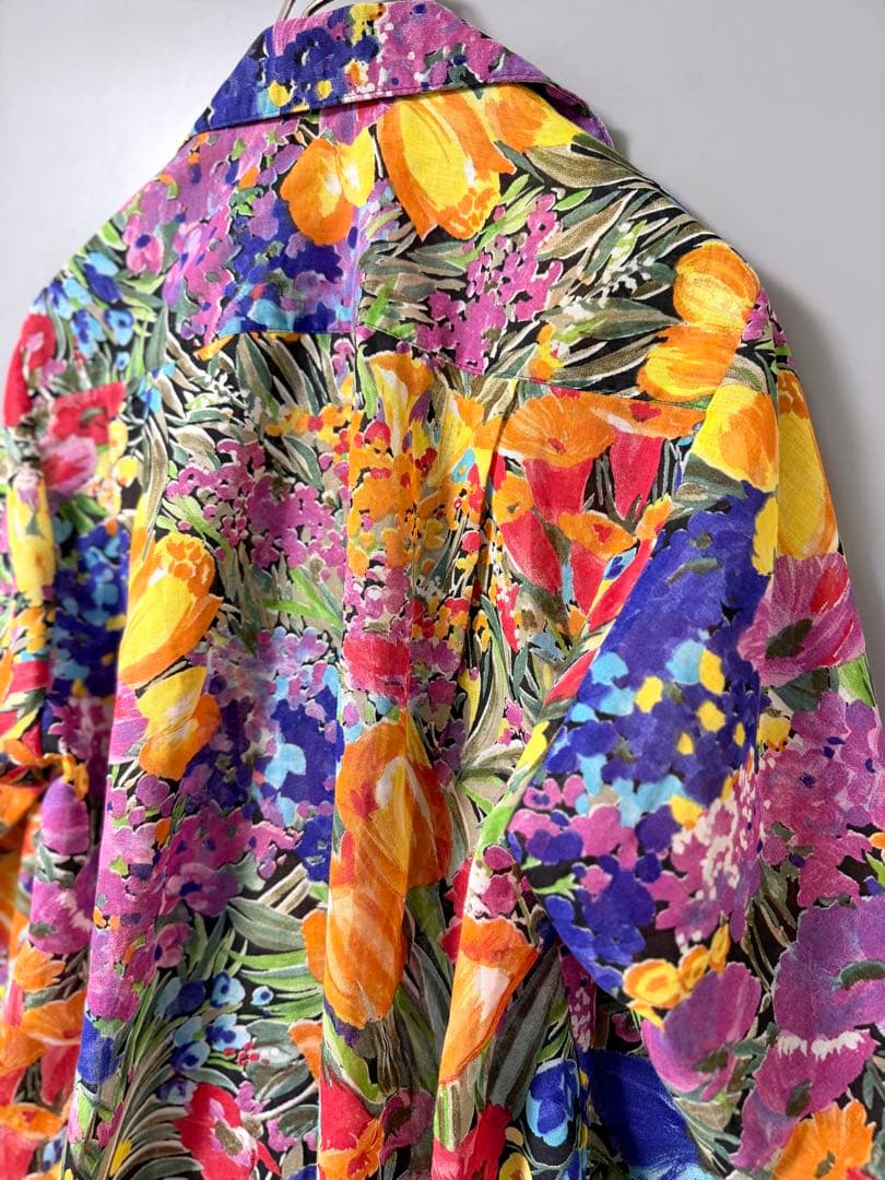 ヴィンテージ 花柄 総柄シャツ 開襟 アート マルチカラー USA古着