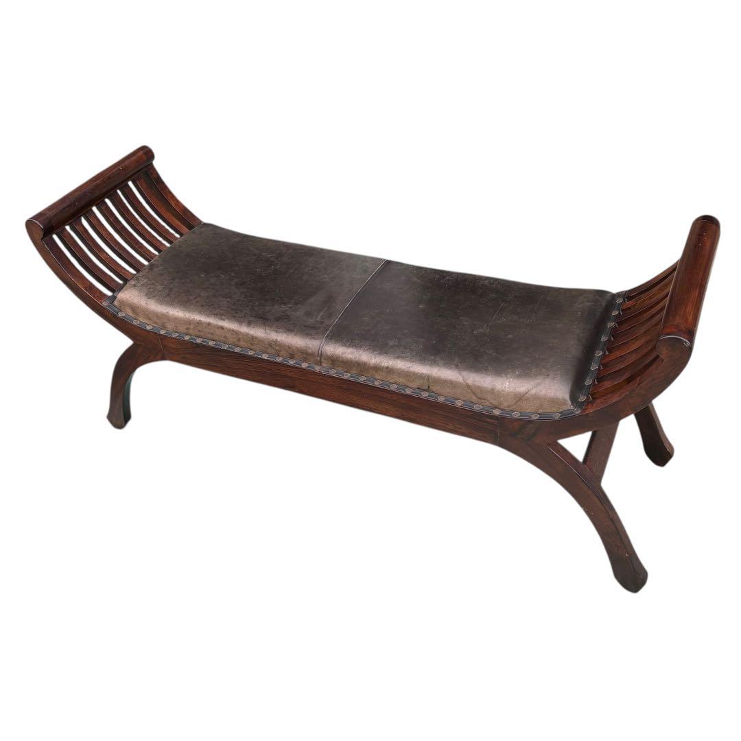 本革 木製レザー 革製 椅子 長椅子 天然木 チーク材 無垢材 カルティニベンチ