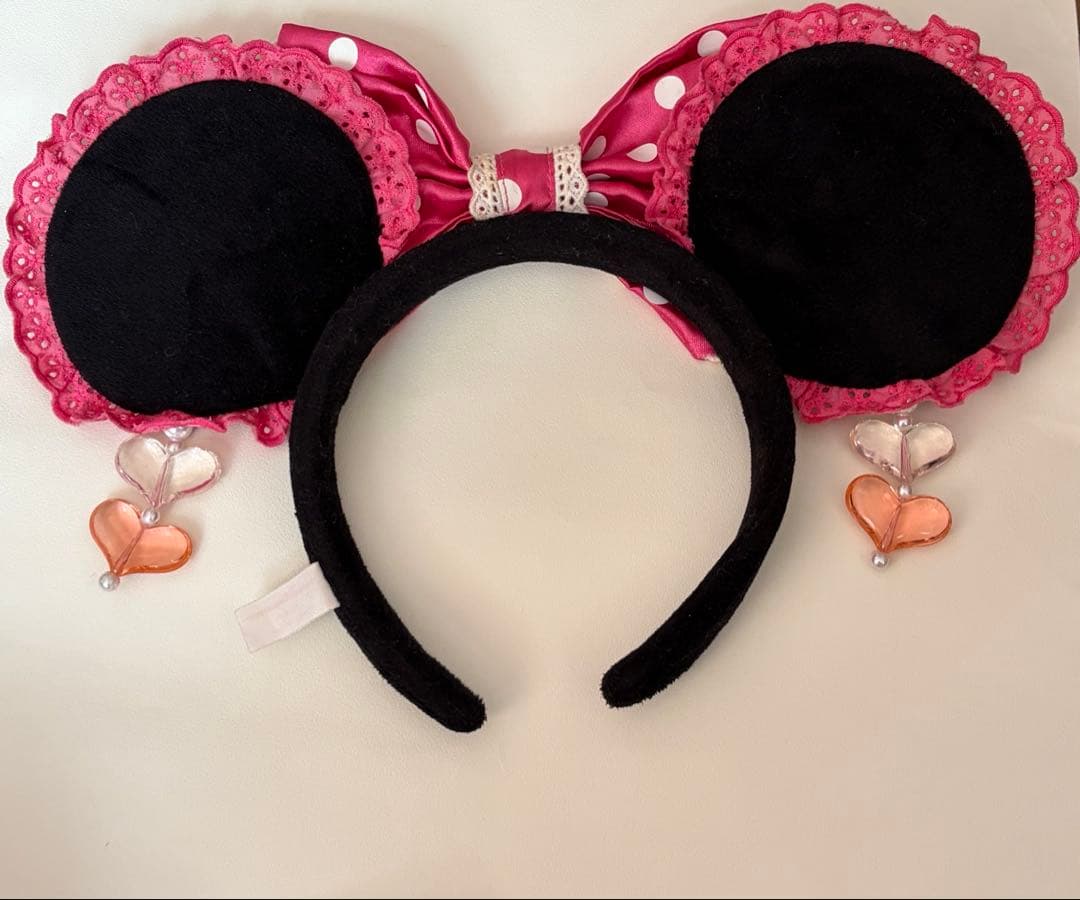 ミニーちゃん 水玉リボン ピンク イヤリング付カチューシャ