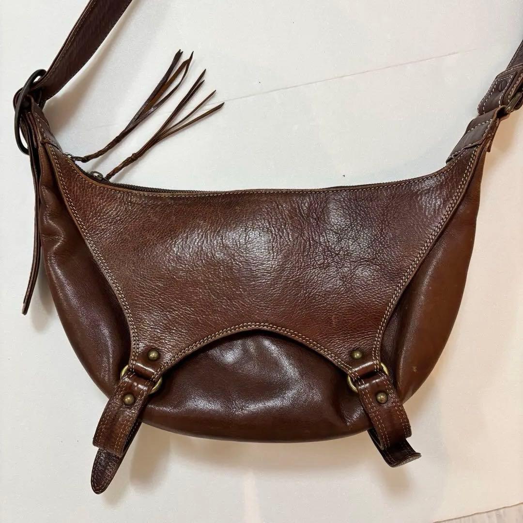 【希少】KETO レザー 斜め掛け ショルダーバック コンチョ　ブラウン　茶色