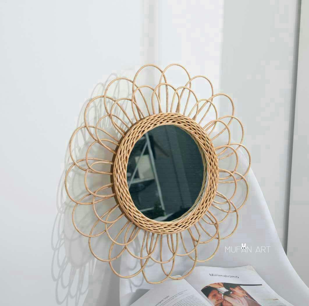 ラタンミラー　フラワーミラー　壁掛けミラー　ウォールミラー　柳ミラー　鏡C=7