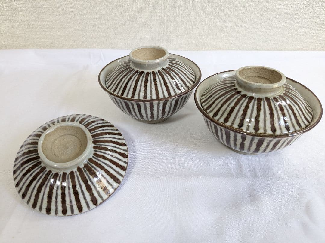 清水六三郎 麦藁手 蓋付き 茶碗 2客セット