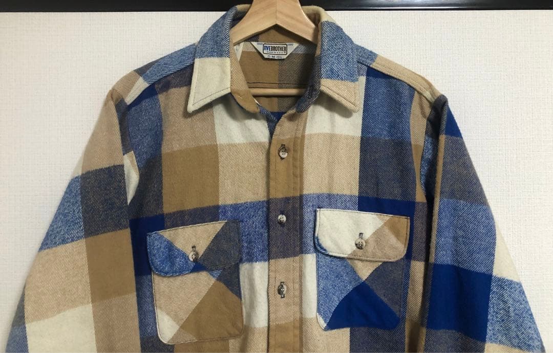希少好配色 80s USA製 ファイブブラザー ブロック チェック ネルシャツM