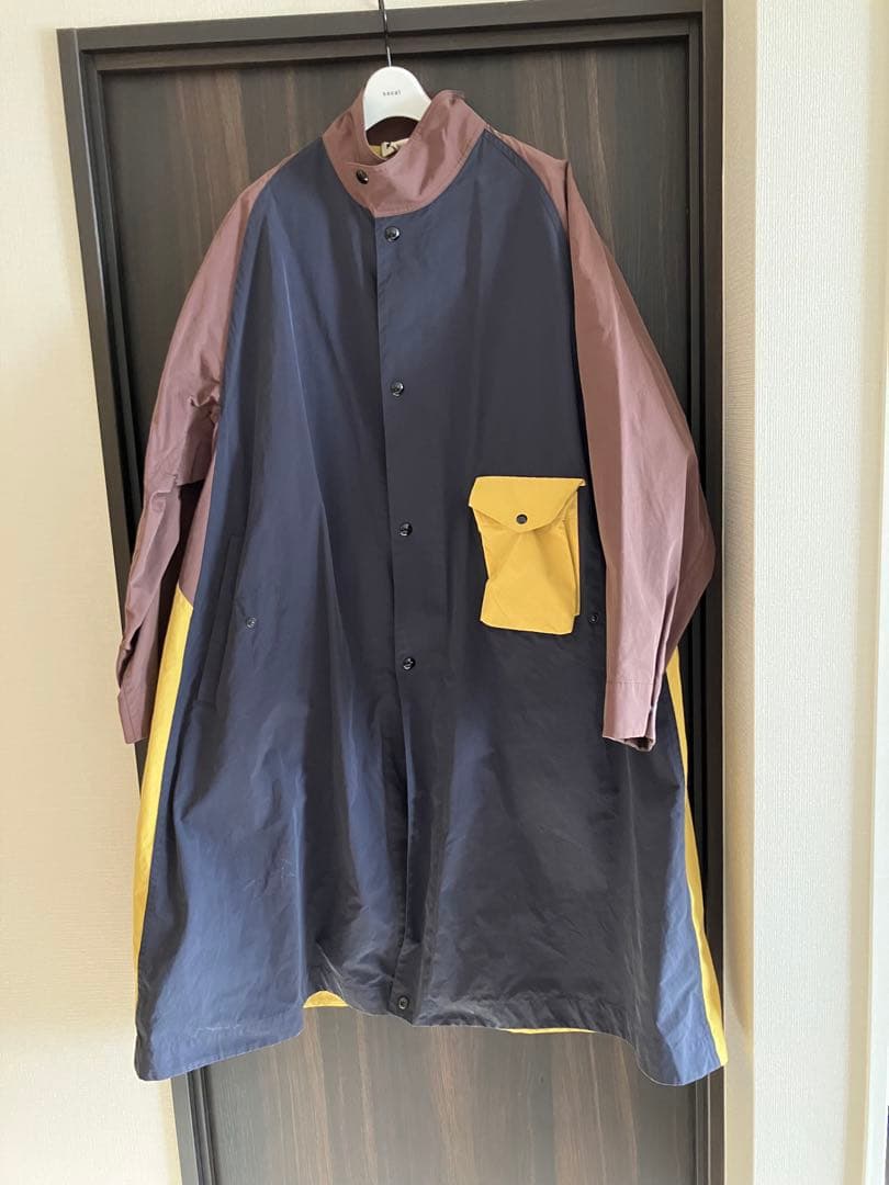 MARNI ロングコート ネイビー/ブラウン/イエロー　48