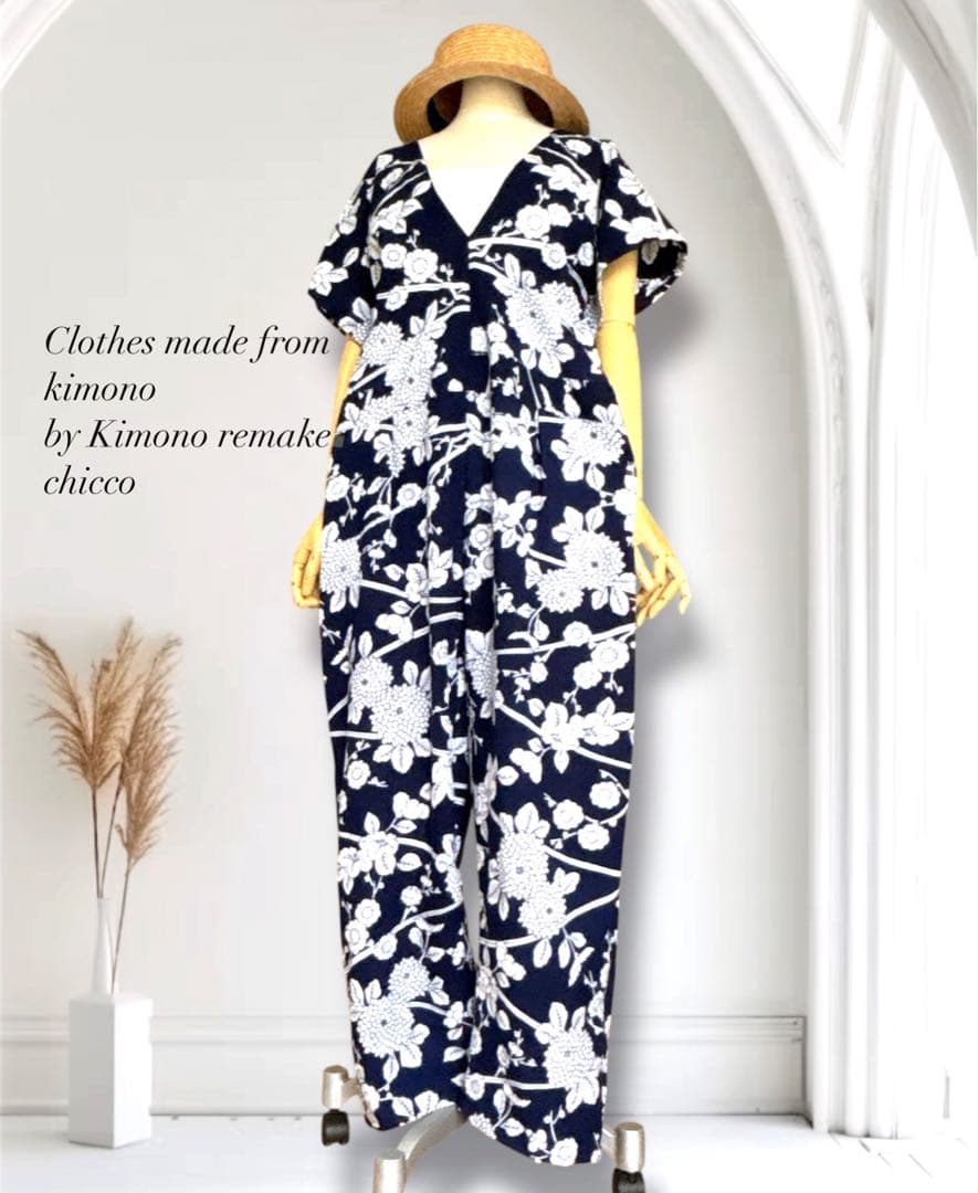 浴衣リメイク☆古典柄 浴衣の オールインワン☆浴衣リメイクワンピース