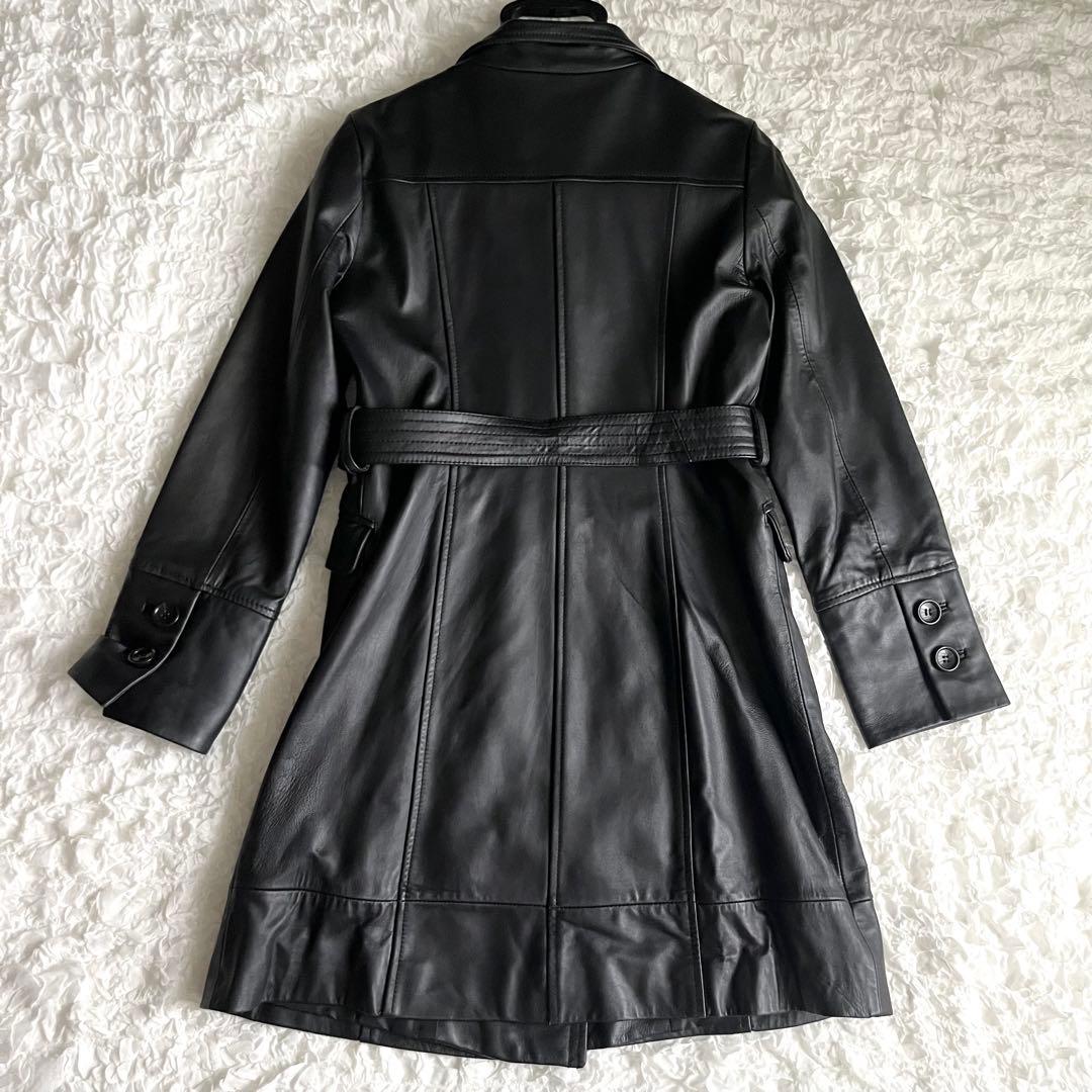 【美品】レザートレンチコート　ベルテッド　羊革　レディース　9AR