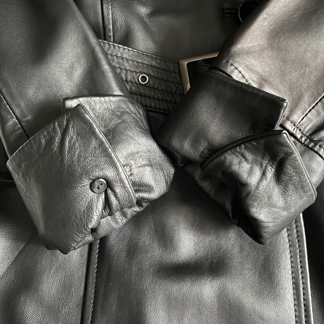 【美品】レザートレンチコート　ベルテッド　羊革　レディース　9AR