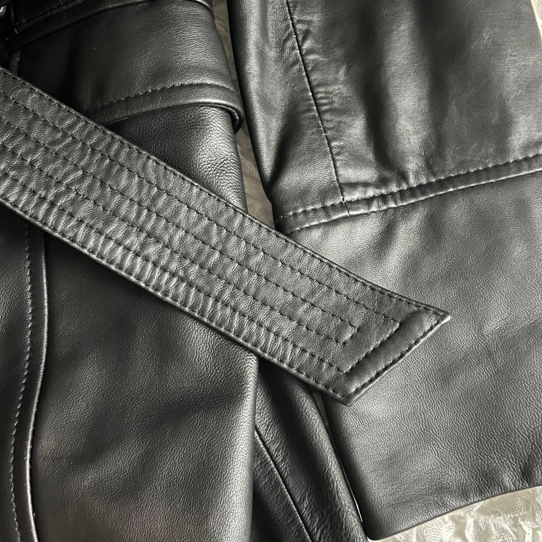 【美品】レザートレンチコート　ベルテッド　羊革　レディース　9AR