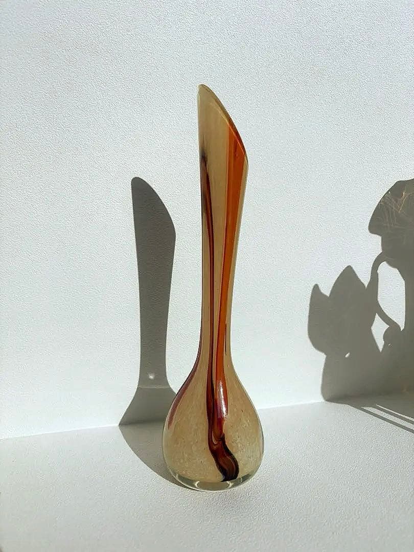 ガラス製の花瓶 ブラウンオレンジ模様　一輪挿し　vintage