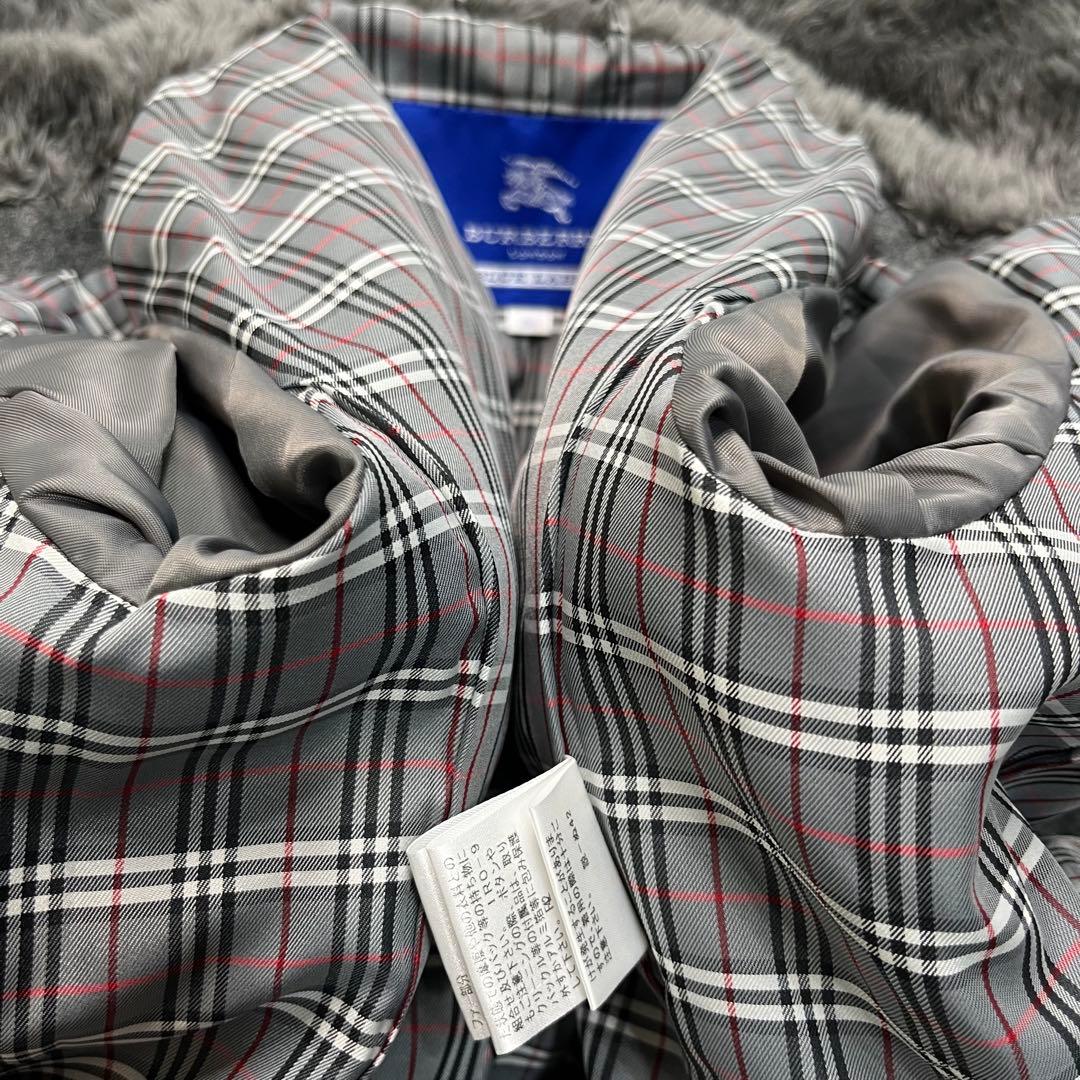 バーバリーブルーレーベル ウール コート 38 グレー チェック ファー ベルト