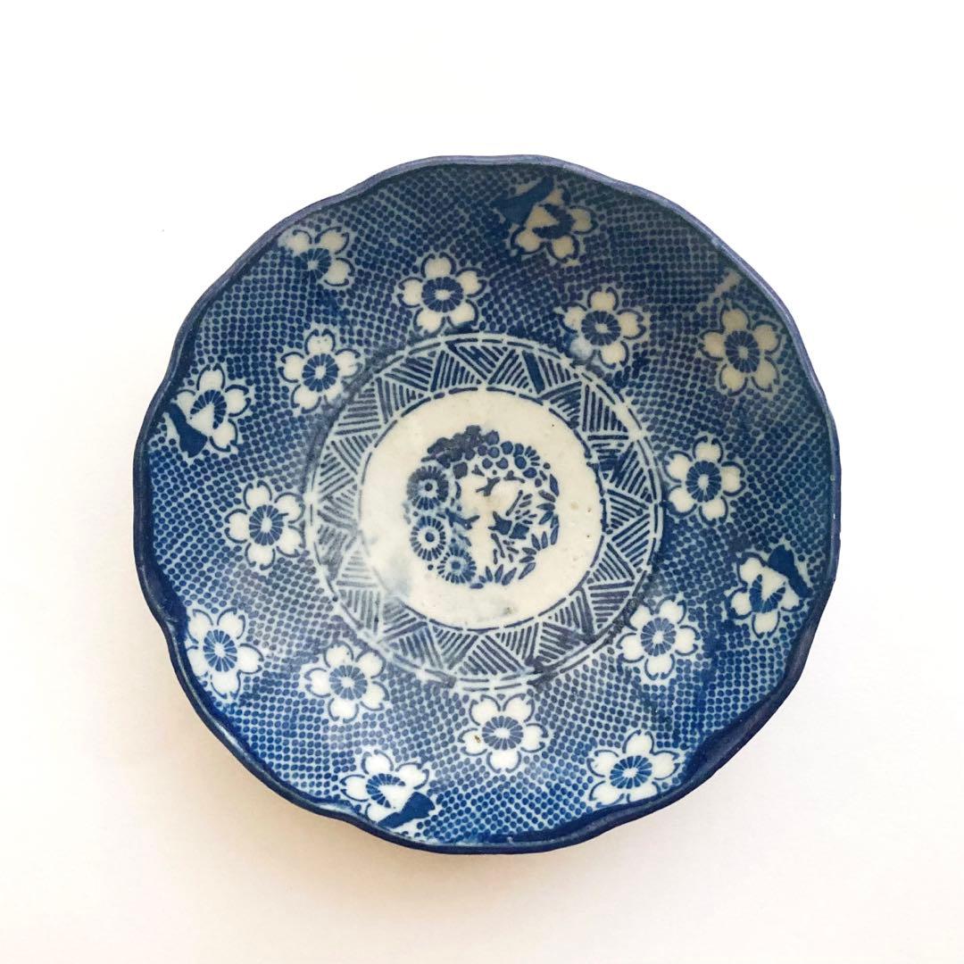 梅印判膾皿　中皿　小皿　雅姫や微塵唐草、染付、統制陶器や白山陶器、キナリノ好きに