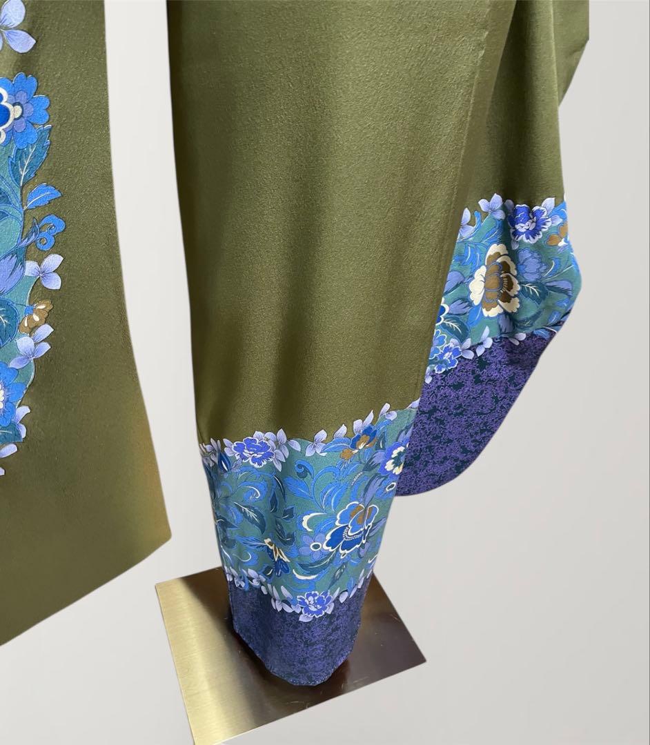 山本寛斎 グリーン 落款あり ファーショール付き 振袖 フルセット