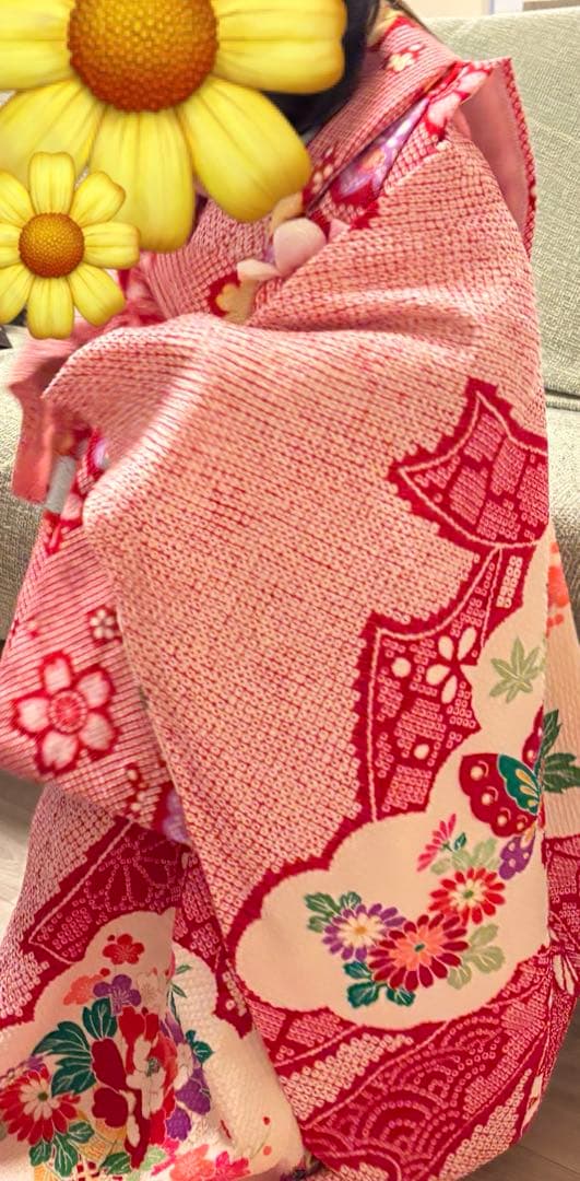 七五三　3歳　被布コートセット　鹿の子柄　絞り風