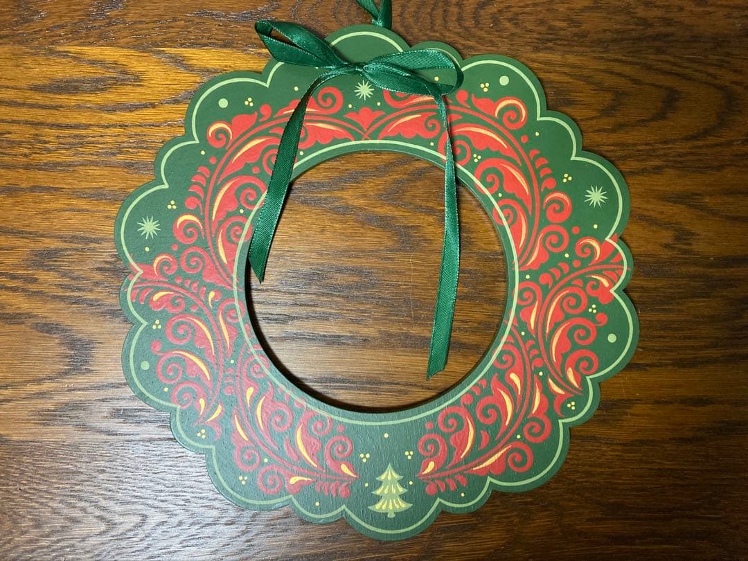 ロシア雑貨☆木製クリスマスリースE★グリーン壁掛け飾り マトリョーシカ オリガ作