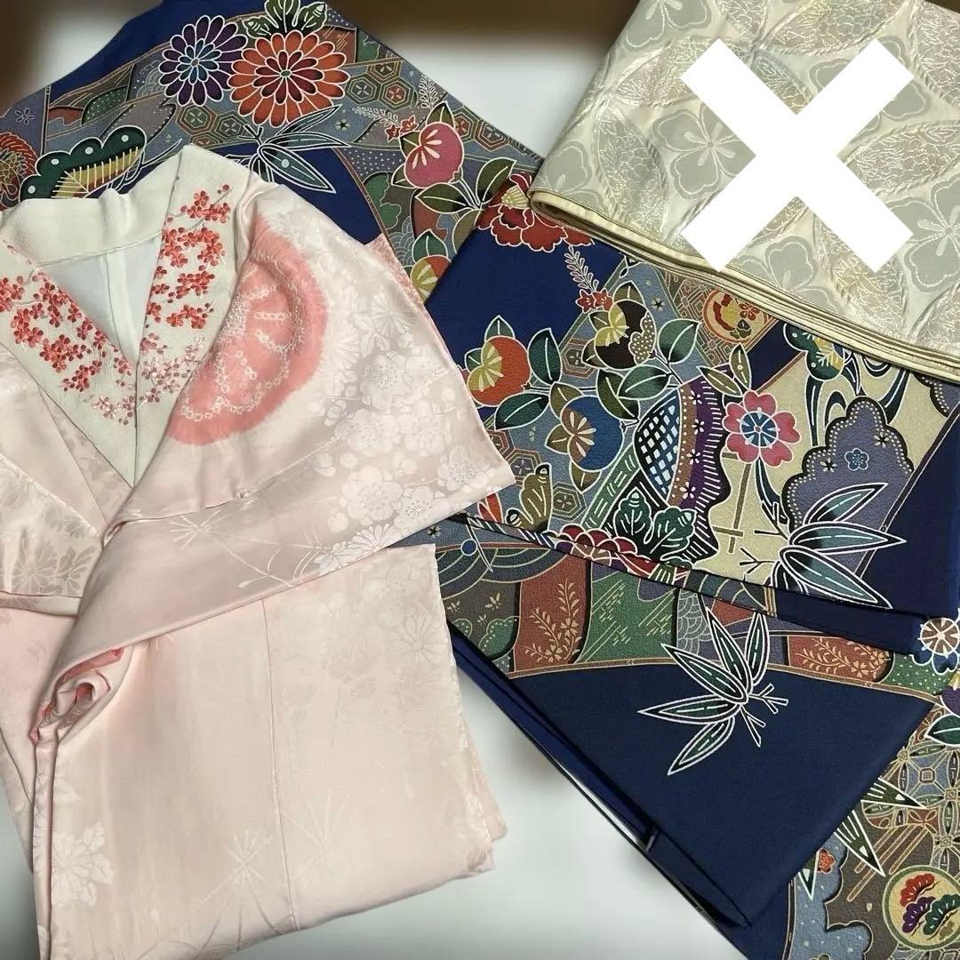 振袖と長襦袢セット　紅型　紺色　正絹　期間限定出品1/31まで