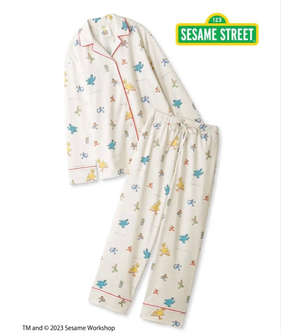 ジェラピケ セサミストリート 総柄 シャツ ロングパンツ パジャマ ルームウェア