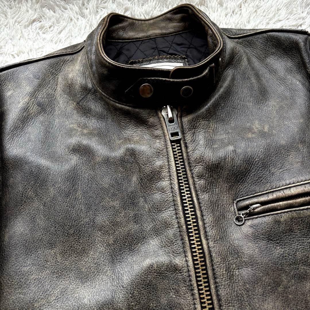 ★本革 XLサイズ★ RYAN シングル ライダース レザージャケット 黒