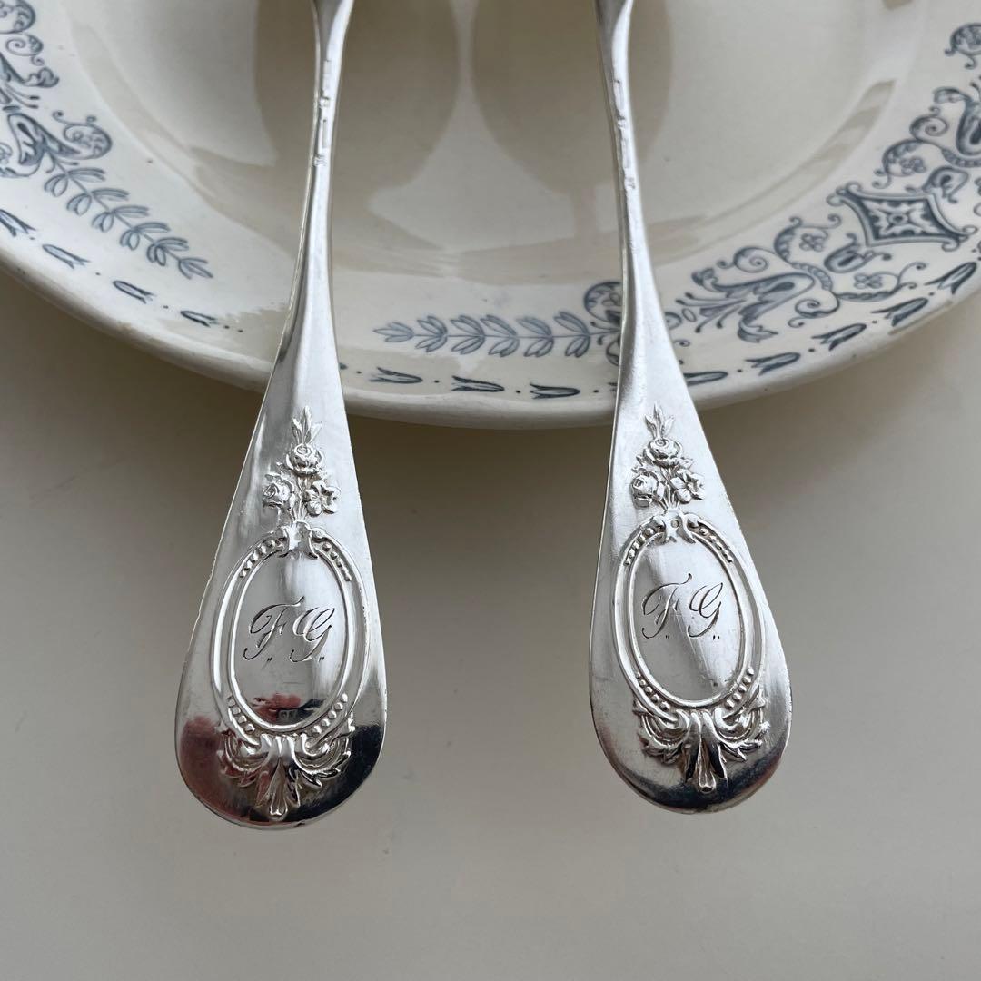 フランスアンティーク レア シルバースプーン2本セット