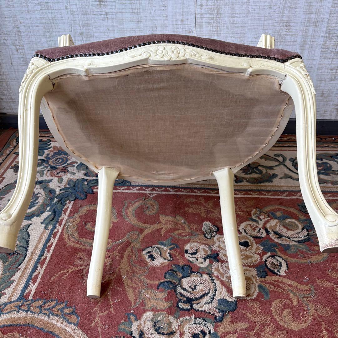 ロココアンティーク 木製ダイニングチェア ベロアアームチェア 姫系 フレンチ家具