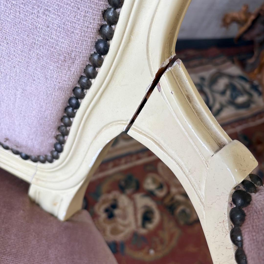 ロココアンティーク 木製ダイニングチェア ベロアアームチェア 姫系 フレンチ家具