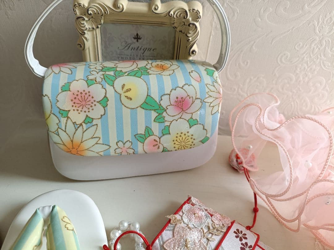 新品☆ブルーグレーの着物と作り帯☆七五三ハーフ成人式フルセット