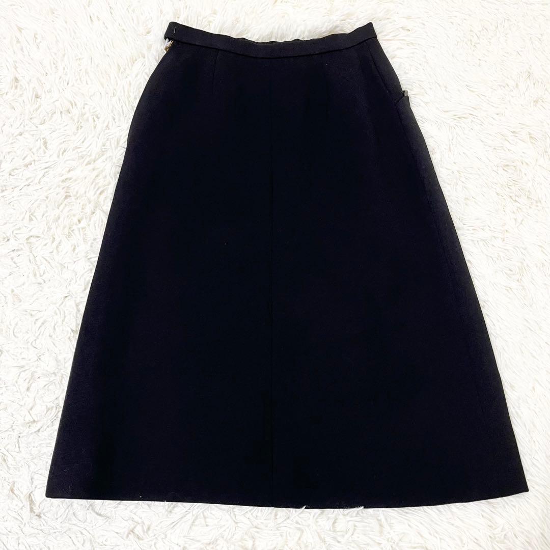 ✨希少✨HERMES エルメス　ロングスカート　膝下　ウール　レザー　黒　38