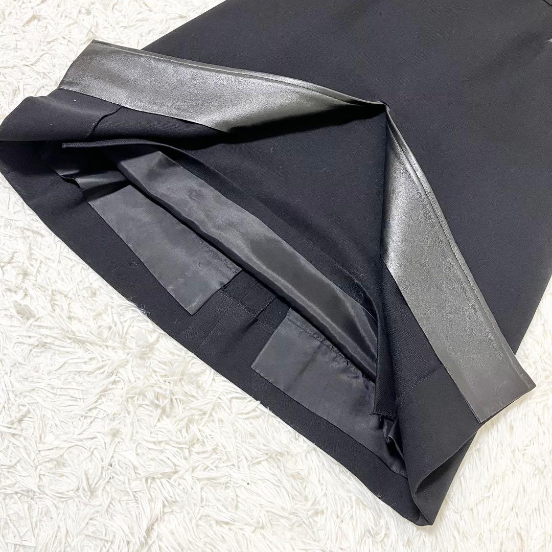 ✨希少✨HERMES エルメス　ロングスカート　膝下　ウール　レザー　黒　38