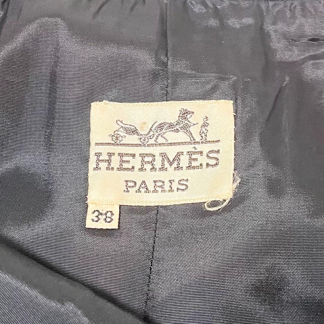 ✨希少✨HERMES エルメス　ロングスカート　膝下　ウール　レザー　黒　38